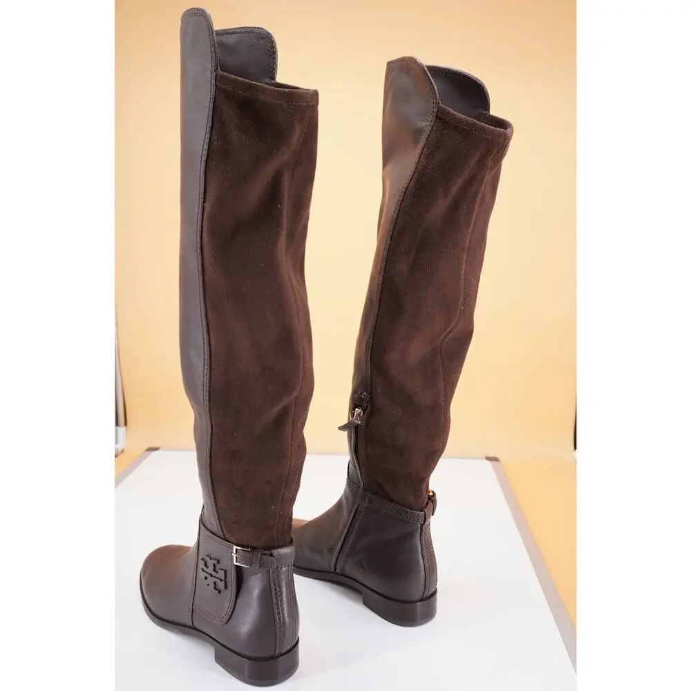 Tory Burch Wyatt Brown Leather Over the Knee Riding Boots Size 6 OTK New